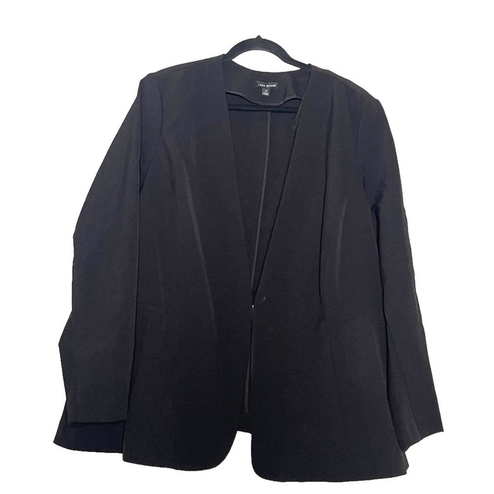 Lane Bryant Blazer Jacket Women's 28 Black Shoulder Pads Lined Single Clasp
